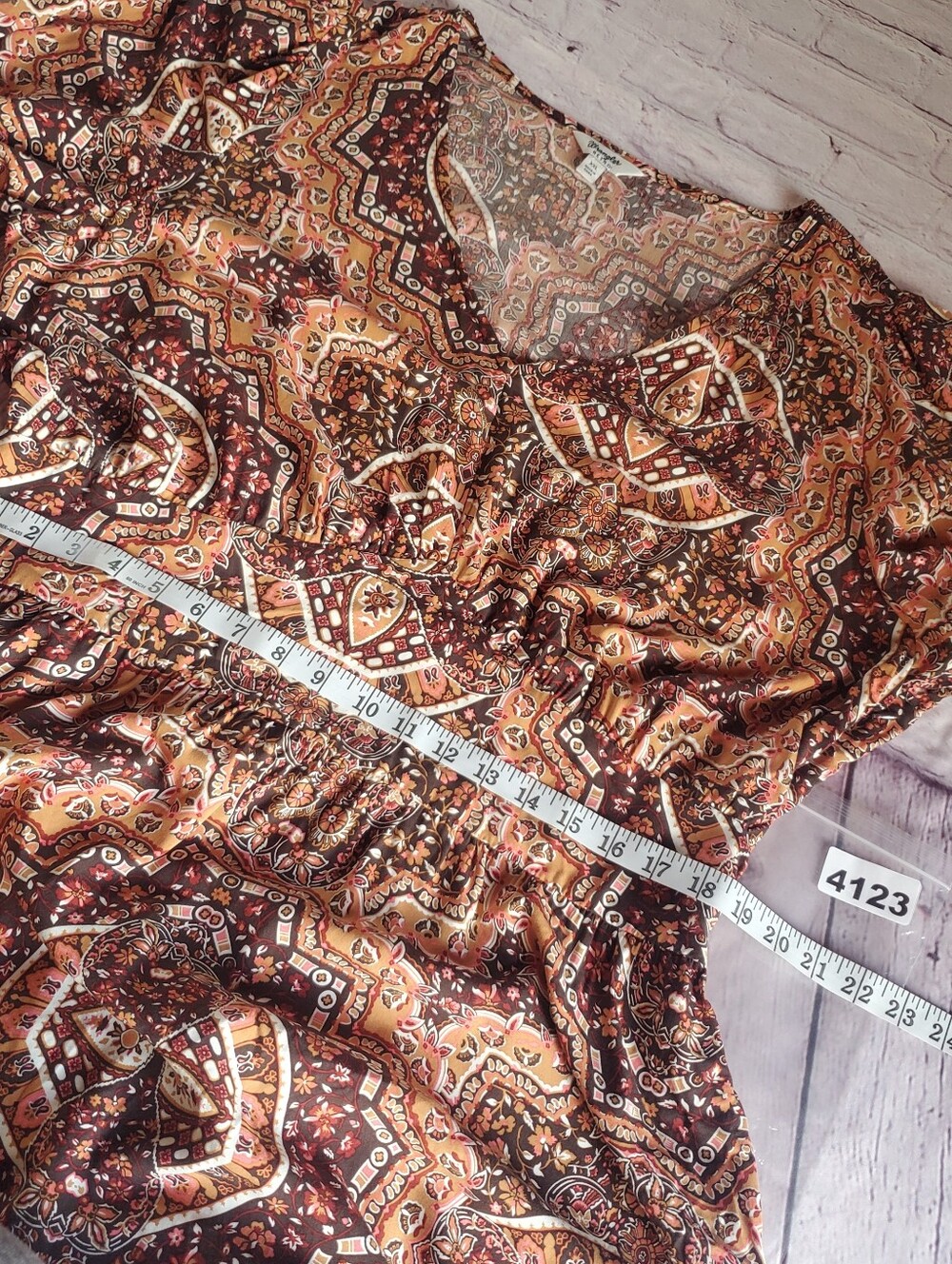 Wrangler Retro Bohemian Maxi Dress Paisley Peasant Western Ruffled XXL Brown - Picture 12 of 13
